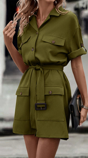 Tie Waist Collared Dress