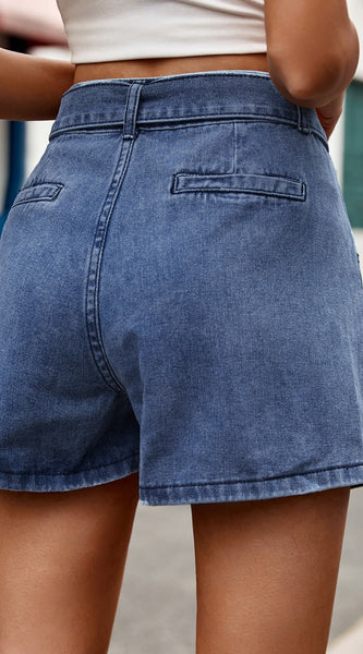 Tie Belt Denim Shorts with Pockets