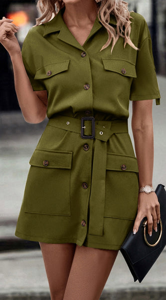 Tie Waist Collared Dress