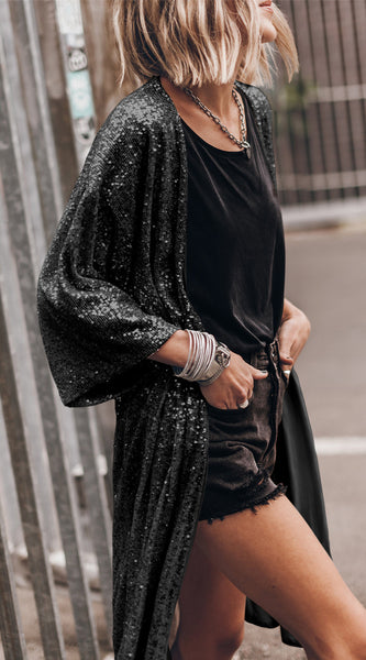 Sequin Open Front Duster Cardigan