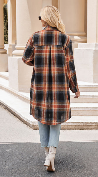 Plaid Collared Neck Long Sleeve Coat