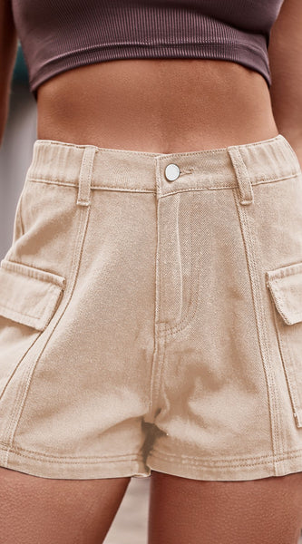 High-Waist Denim Shorts with Pockets