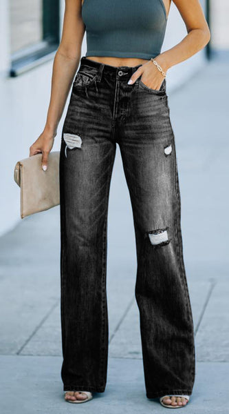 Distressed Straight Leg Jeans